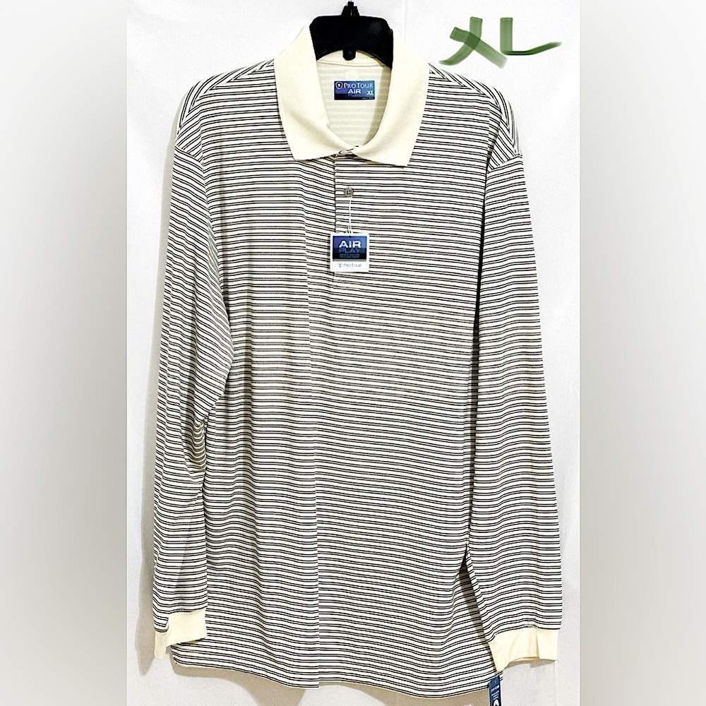 MENS BLACK & BEIGE STRIPED GOLF ⛳️ SHIRT